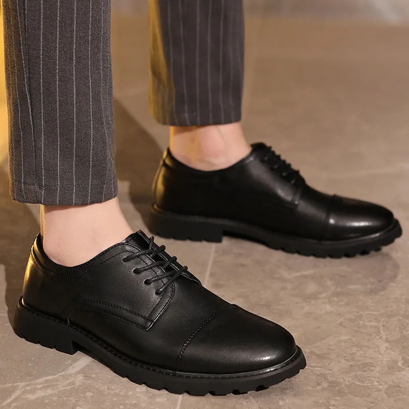 Men’s Derby Shoes – Leather – Cap Toe – Formal Fit – Rubber Sole – Business Style