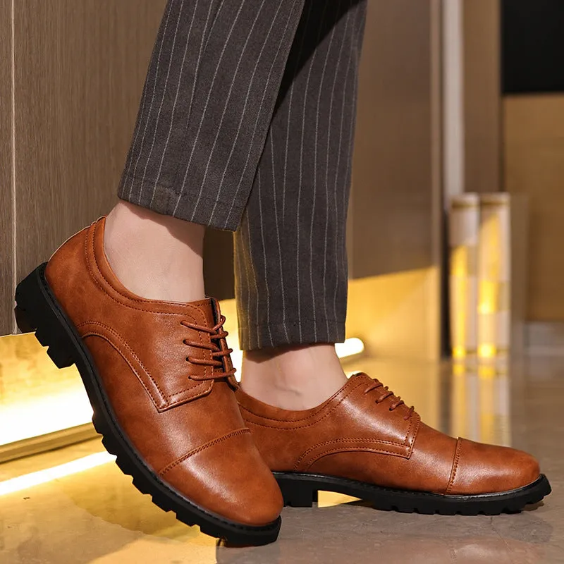 Men’s Derby Shoes – Leather – Cap Toe – Formal Fit – Rubber Sole – Business Style