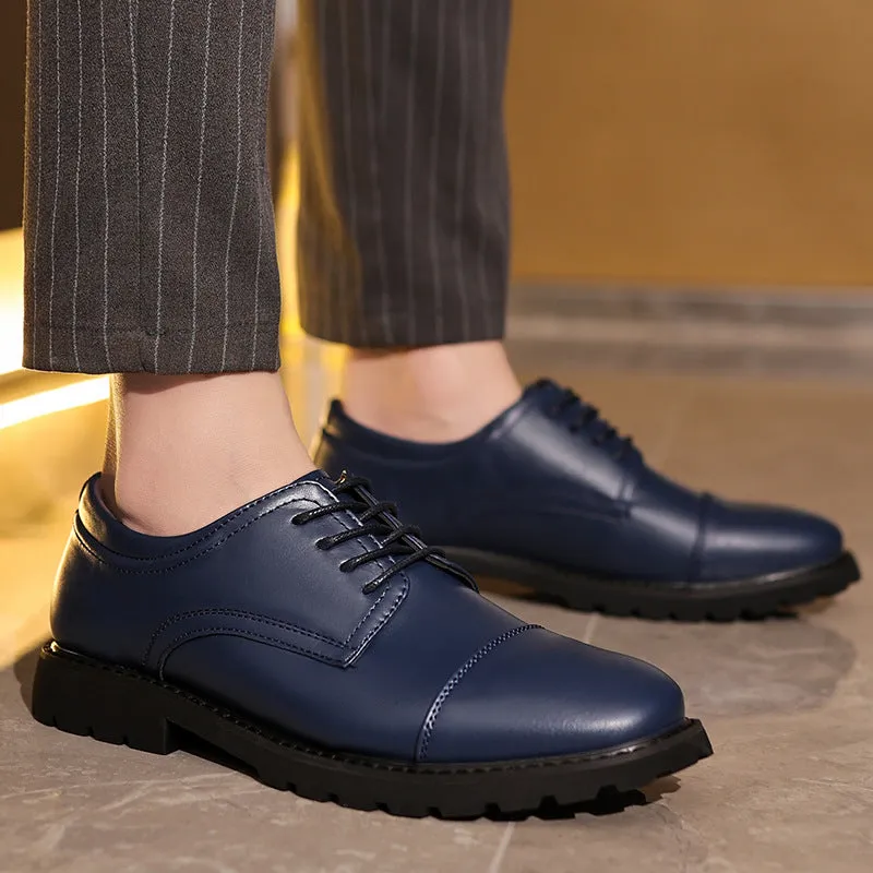 Men’s Derby Shoes – Leather – Cap Toe – Formal Fit – Rubber Sole – Business Style