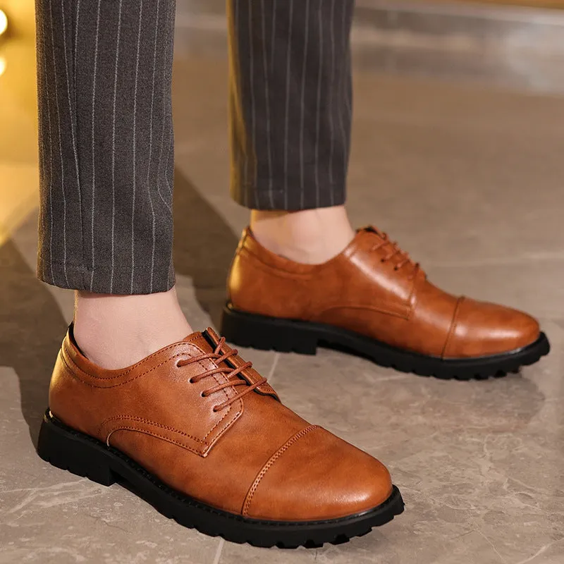 Men’s Derby Shoes – Leather – Cap Toe – Formal Fit – Rubber Sole – Business Style