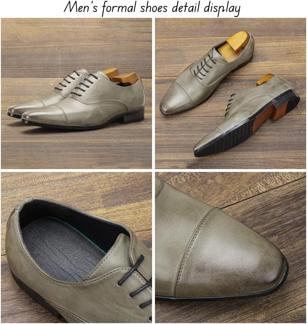 Men’s Dress Oxford Formal Shoes Men's Wingtip Dress Shoes Leather Lace Up Non Slip Business Derby Shoes for Men