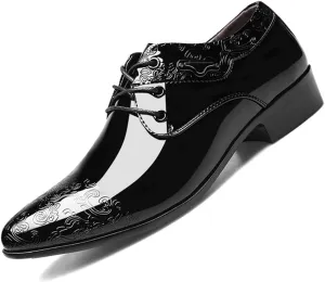 Men's Fashion High Gloss Patent Leather Oxford Formal Business Casual Lace Up Elegant Dress Shoes
