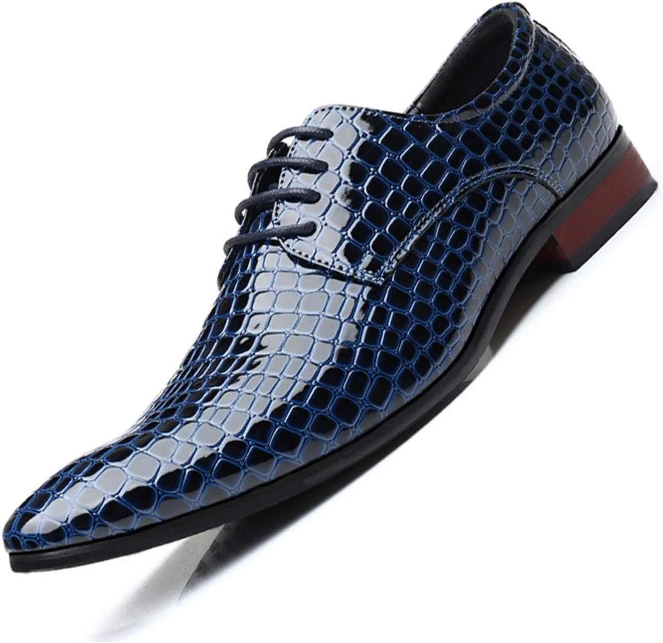 Men's Fashion Printed Dress Oxford Shoes,Pattern Patent Leather Classic Business Low-Top Pointed Toe Lace-Up Chunky Heel Derby Shoes,Party Wedding Groom Shoes