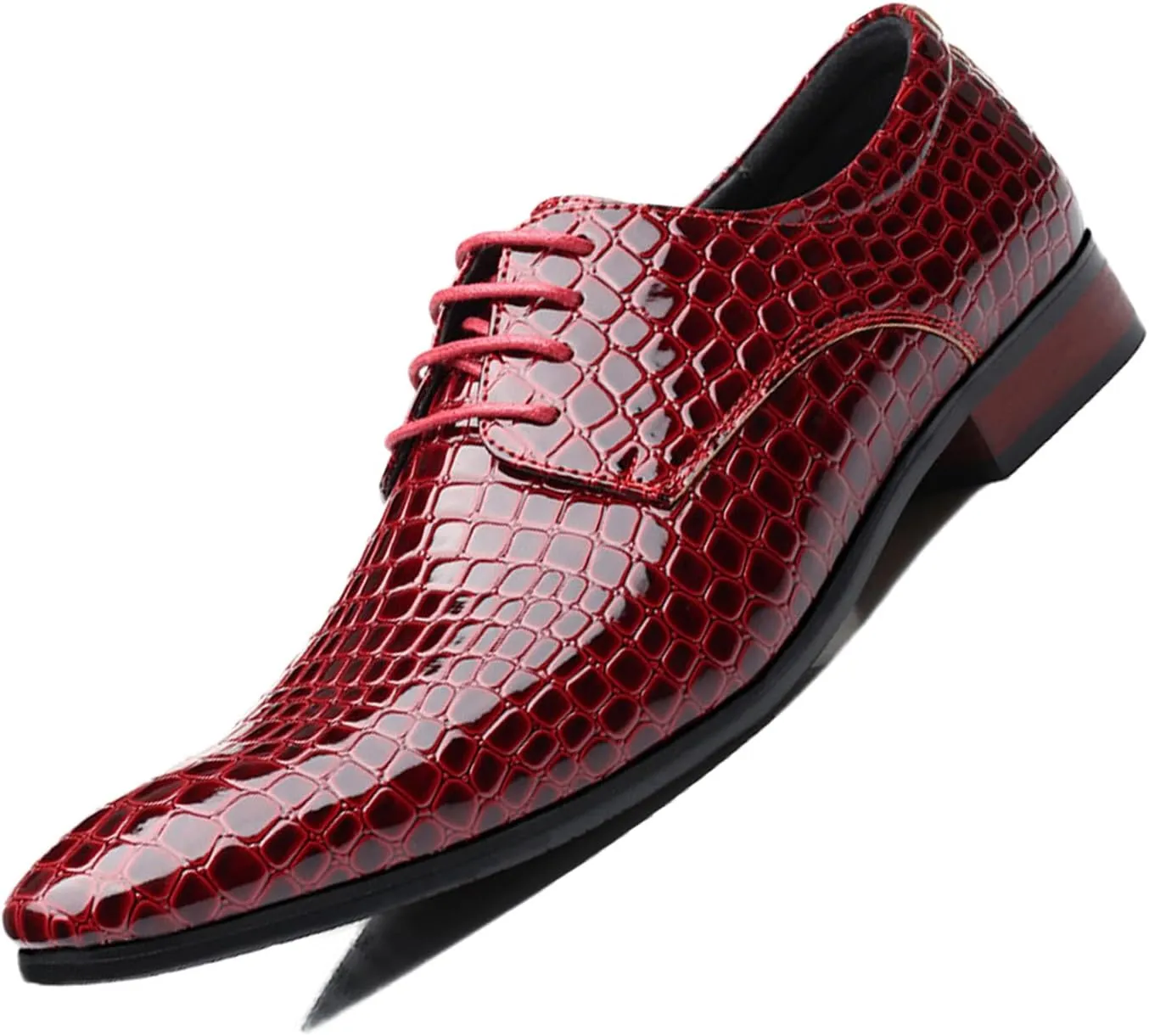 Men's Fashion Printed Dress Oxford Shoes,Pattern Patent Leather Classic Business Low-Top Pointed Toe Lace-Up Chunky Heel Derby Shoes,Party Wedding Groom Shoes