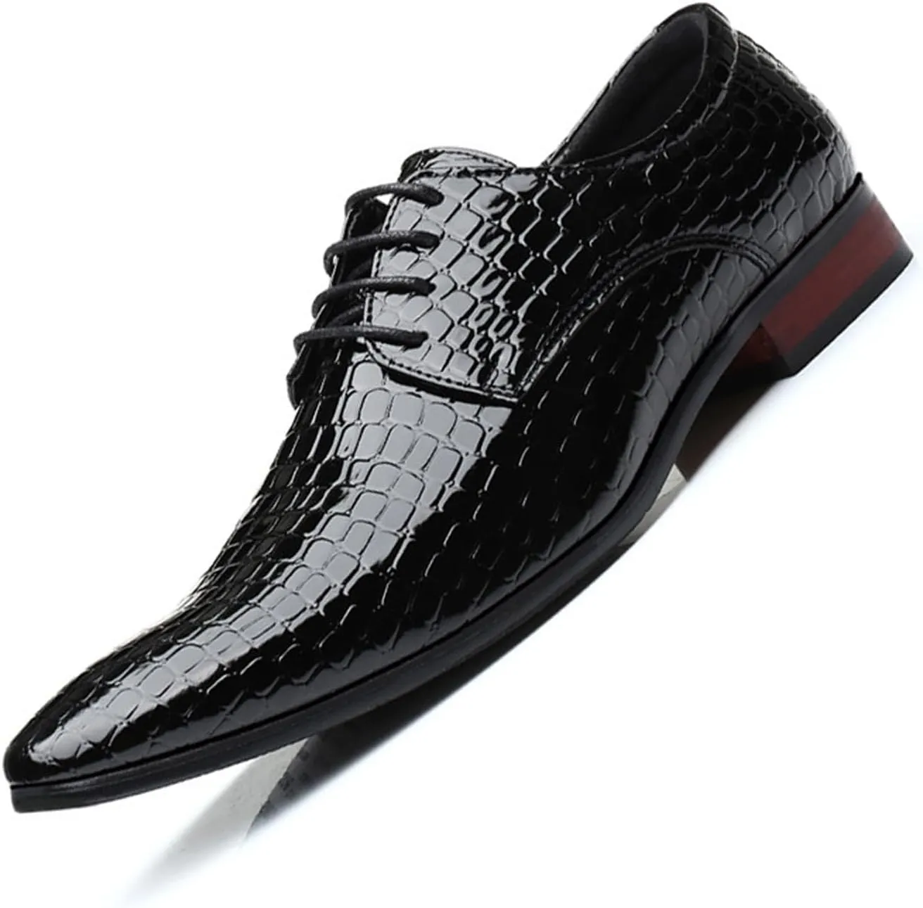 Men's Fashion Printed Dress Oxford Shoes,Pattern Patent Leather Classic Business Low-Top Pointed Toe Lace-Up Chunky Heel Derby Shoes,Party Wedding Groom Shoes