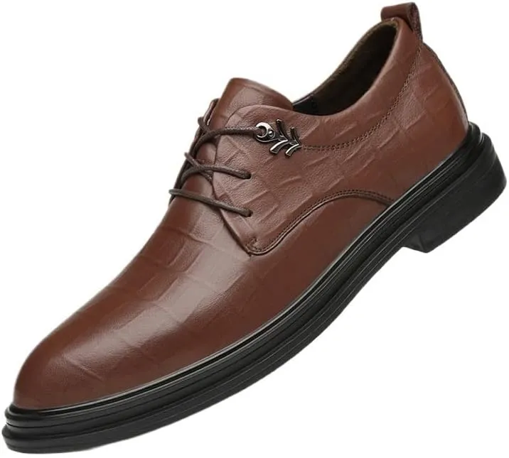 Men's Genuine Leather Business Oxfords Pointed Toe Casual Dress Shoes Mens Comfort Hand Stitched Formal Derby Shoes