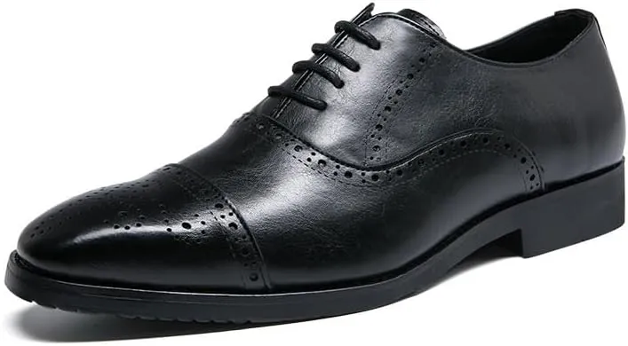 Men's Genuine Leather Oxfords Shoes Mens Fashion Classic Pointed Toe Dress Shoes Non-Slip Softsole Formal Derby Shoes(Black,10.5)