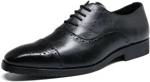Men's Genuine Leather Oxfords Shoes Mens Fashion Classic Pointed Toe Dress Shoes Non-Slip Softsole Formal Derby Shoes(Black,10.5)