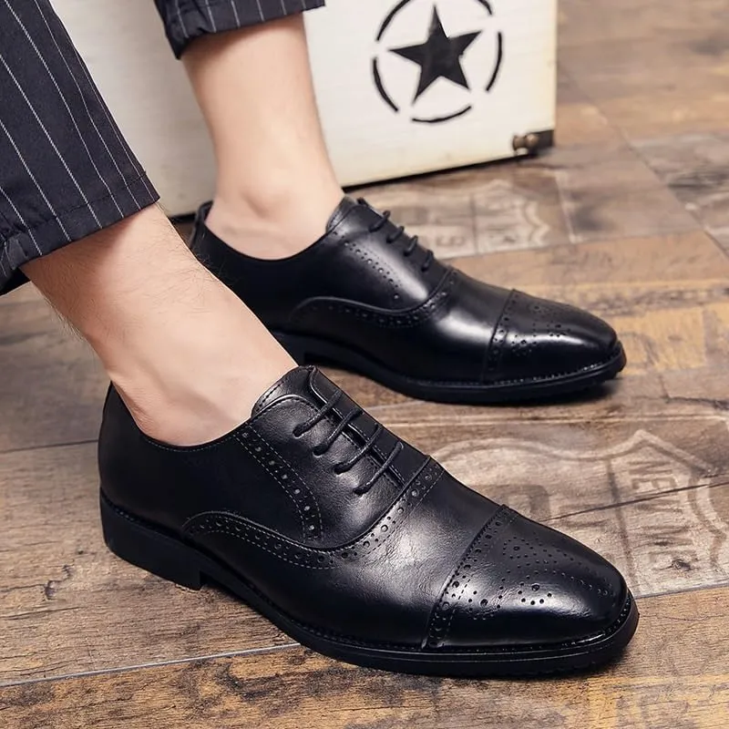 Men's Genuine Leather Oxfords Shoes Mens Fashion Classic Pointed Toe Dress Shoes Non-Slip Softsole Formal Derby Shoes(Black,10.5)