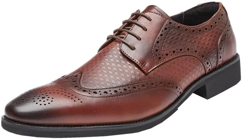 Mens Handcrafted Brogue Derby Shoes Pointed Toe Genuine Leather Top Grain Business Formal British Dress Shoes