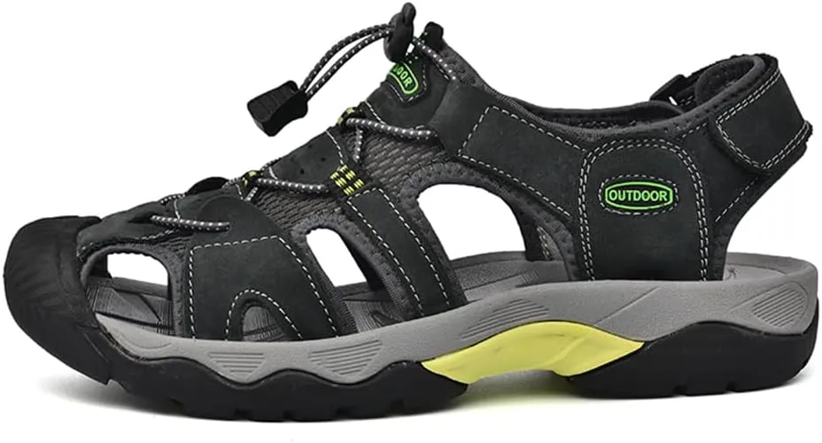 Men's Hiking Sandals Outdoor Sport Closed Toe Leather Walking Sandal Waterproof Non-Slip Casual Sandals Water Shoes