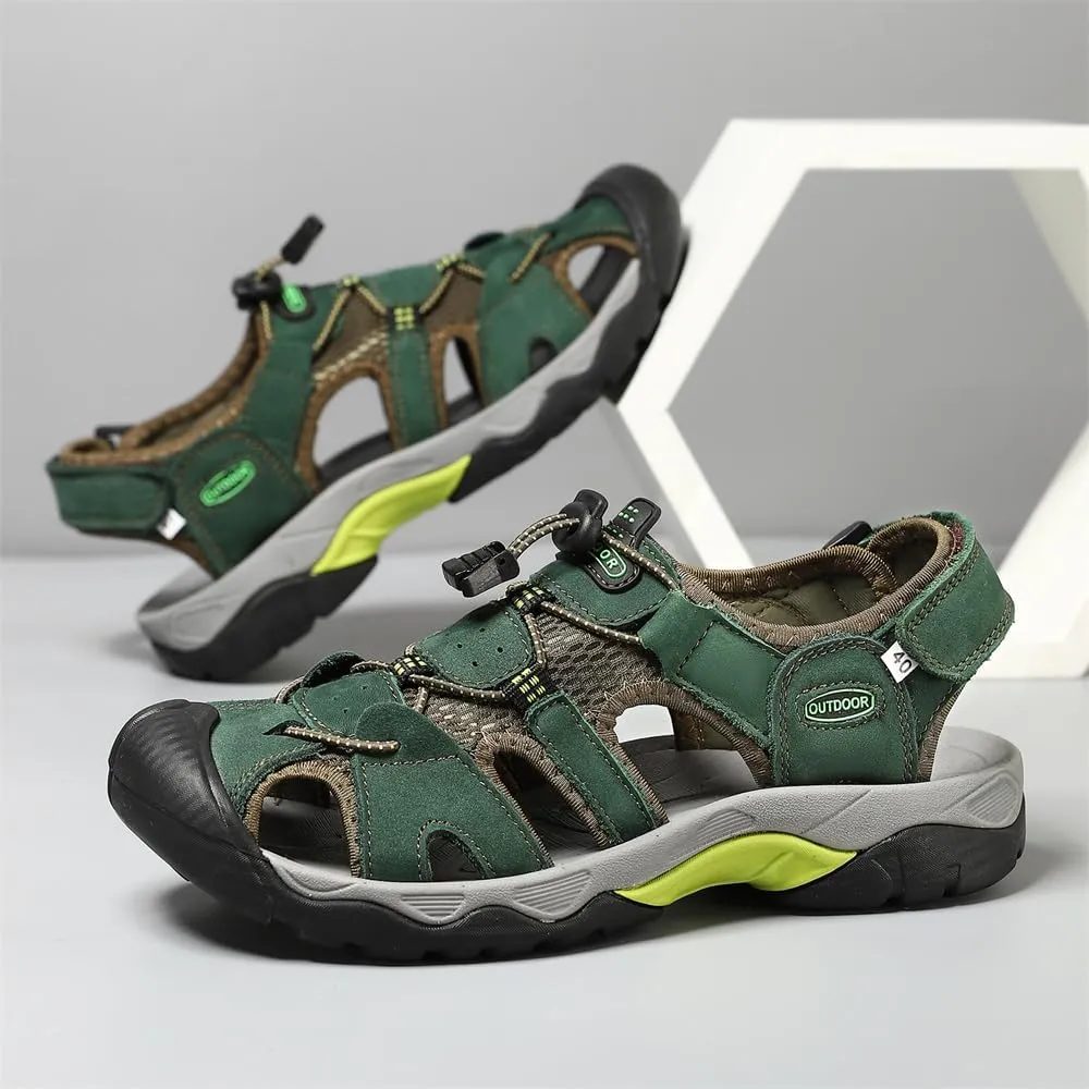 Men's Hiking Sandals Outdoor Sport Closed Toe Leather Walking Sandal Waterproof Non-Slip Casual Sandals Water Shoes
