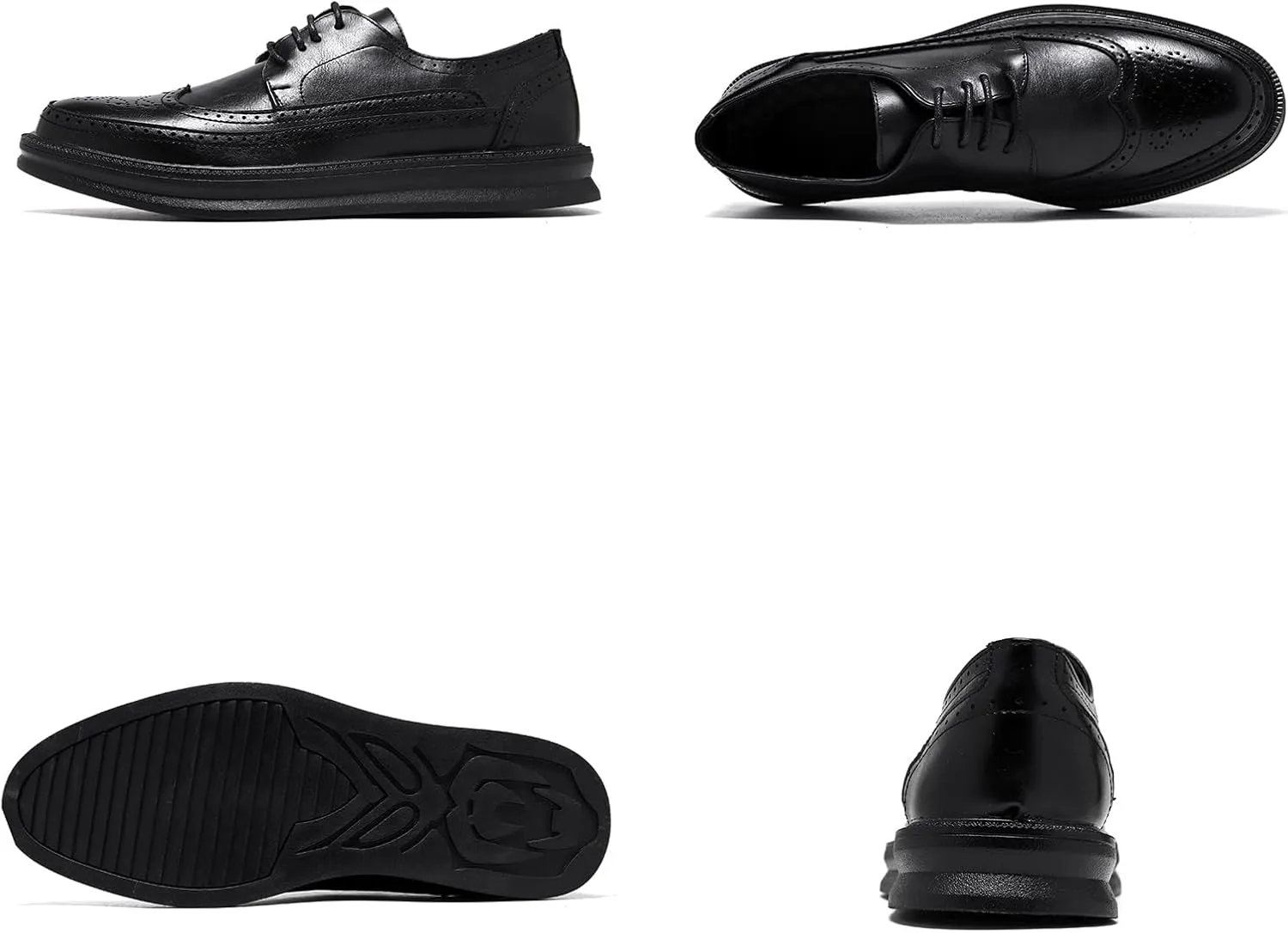 Men's Leather Brogue Wingtip Oxford Sneakers Classic Lace-Up Perforated Low Top Derby Shoes Casual Office Work Formal Dress Shoes