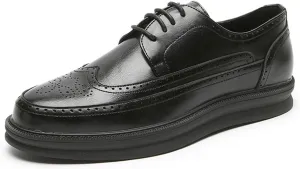 Men's Leather Brogue Wingtip Oxford Sneakers Classic Lace-Up Perforated Low Top Derby Shoes Casual Office Work Formal Dress Shoes
