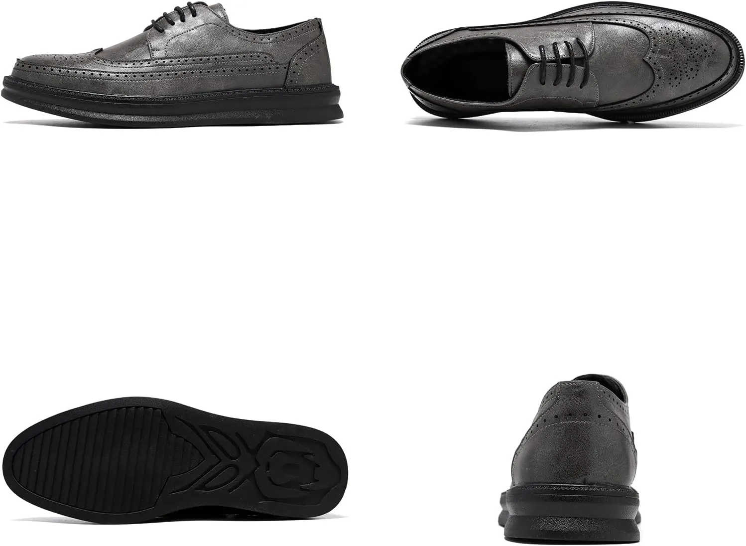 Men's Leather Brogue Wingtip Oxford Sneakers Classic Lace-Up Perforated Low Top Derby Shoes Casual Office Work Formal Dress Shoes