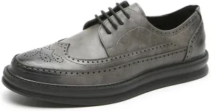 Men's Leather Brogue Wingtip Oxford Sneakers Classic Lace-Up Perforated Low Top Derby Shoes Casual Office Work Formal Dress Shoes