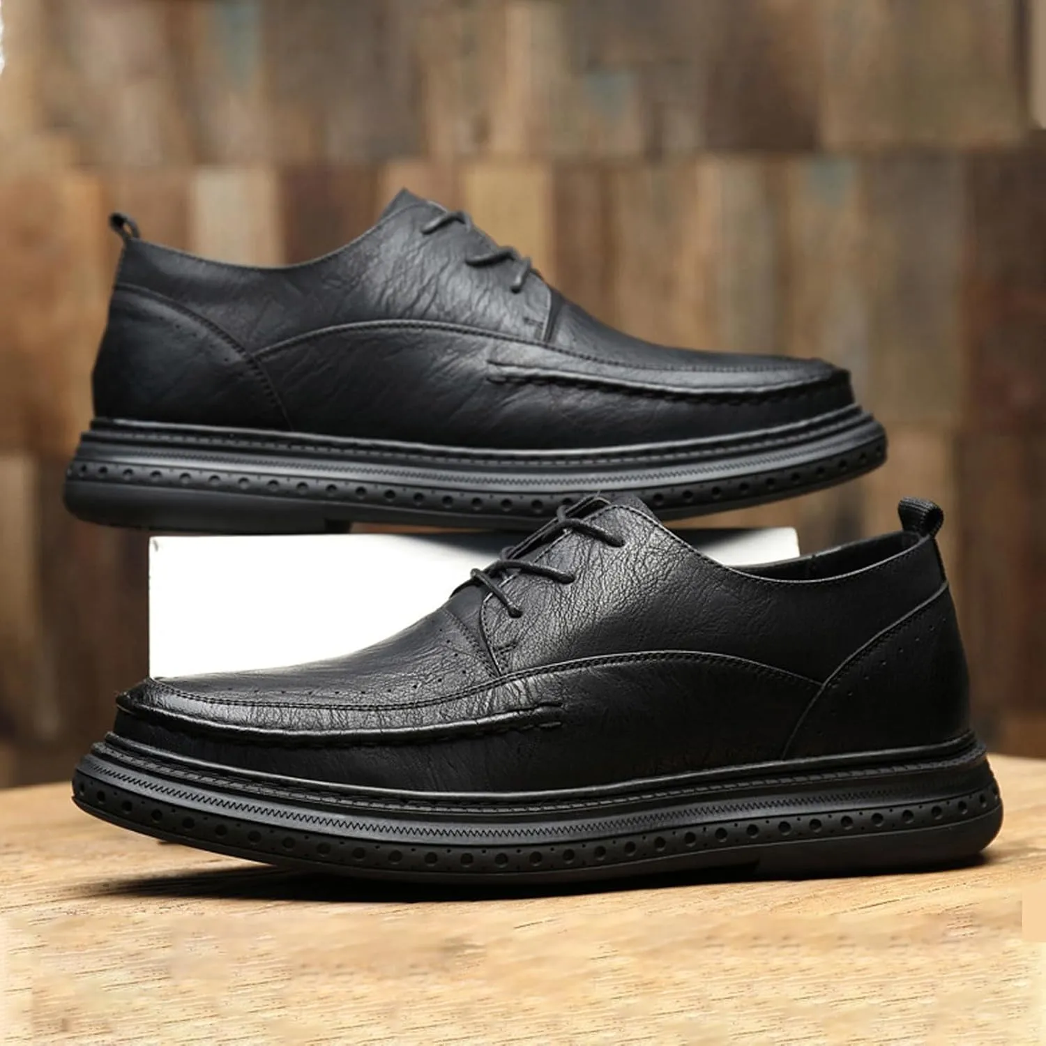 Men's Leather Casual Dress Shoes Oxfords Comfort Business Lace Up Slip On Fashion Dress Sneakers Formal Office Shoes Derby Sneakers