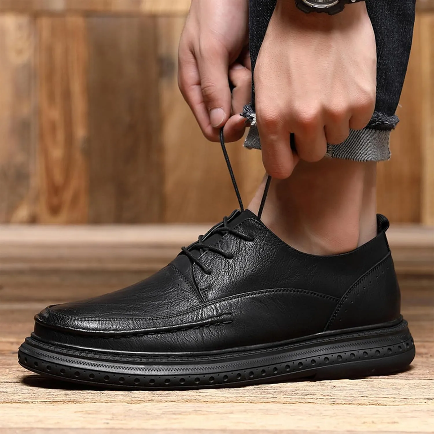 Men's Leather Casual Dress Shoes Oxfords Comfort Business Lace Up Slip On Fashion Dress Sneakers Formal Office Shoes Derby Sneakers