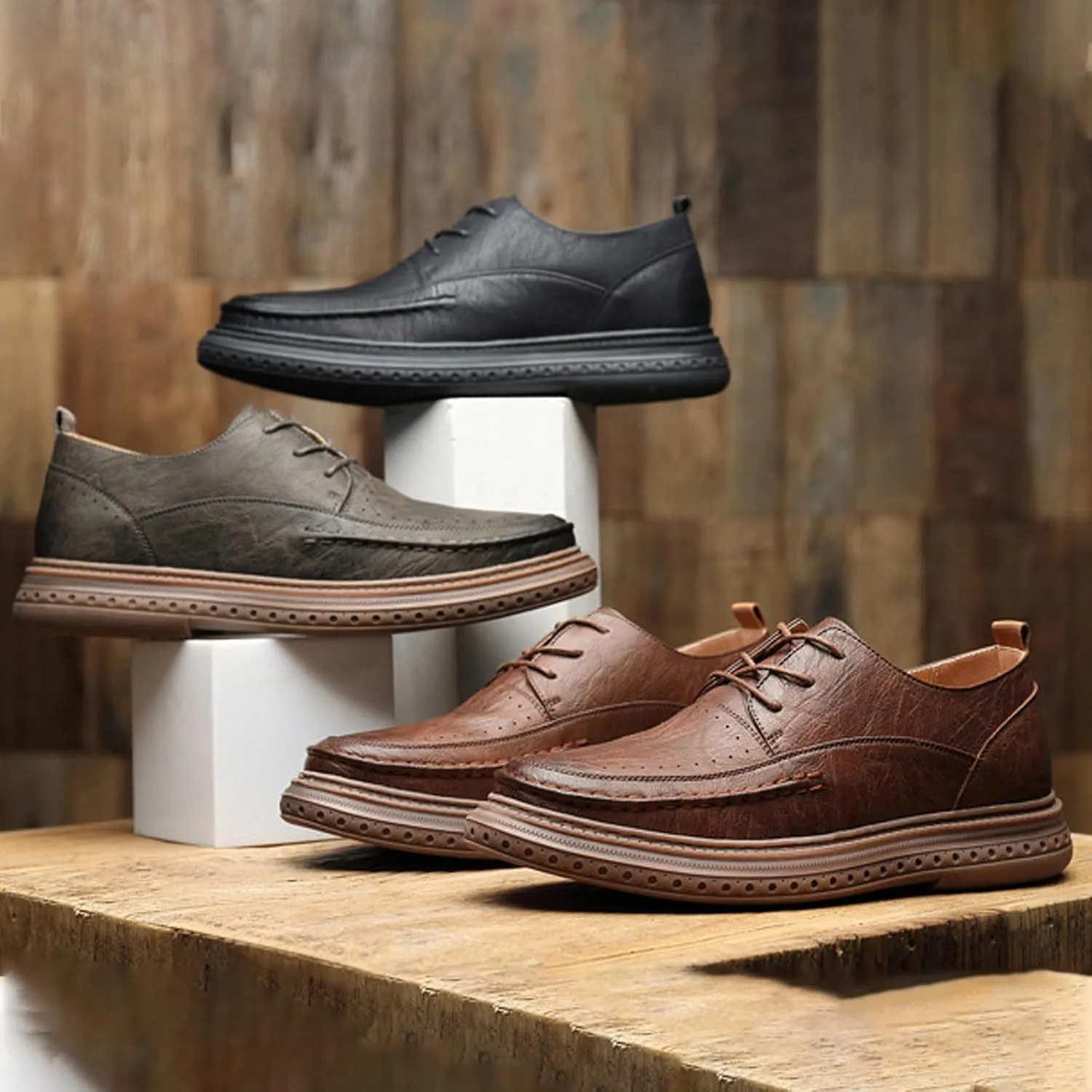 Men's Leather Casual Dress Shoes Oxfords Comfort Business Lace Up Slip On Fashion Dress Sneakers Formal Office Shoes Derby Sneakers