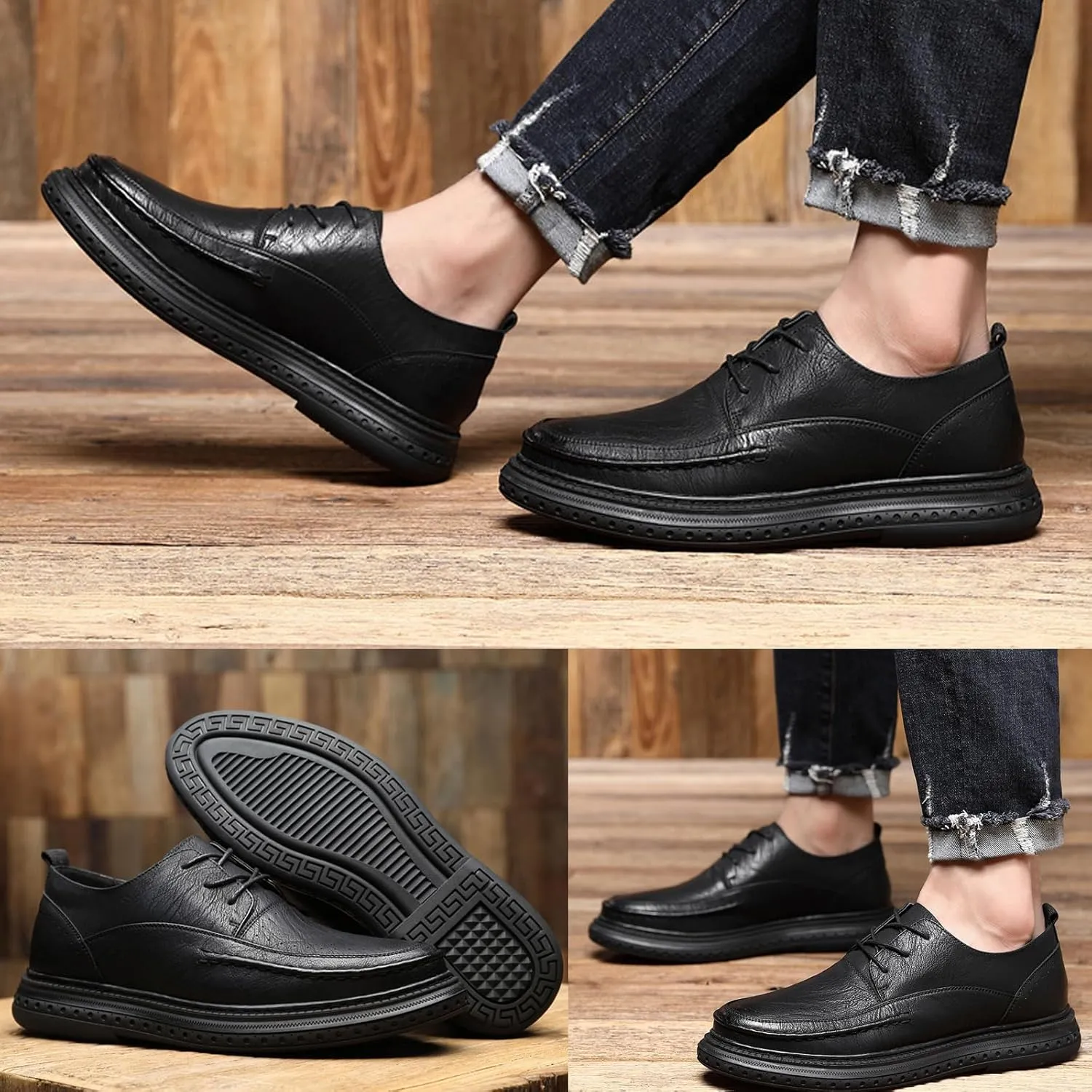 Men's Leather Casual Dress Shoes Oxfords Comfort Business Lace Up Slip On Fashion Dress Sneakers Formal Office Shoes Derby Sneakers