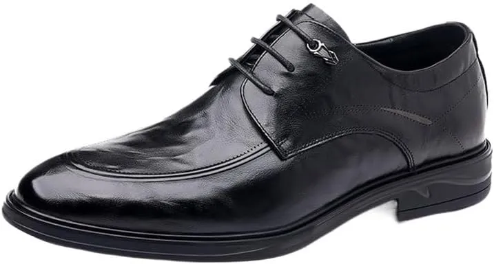Mens Leather Derby Shoes Genuine Leather British Style Business Formal Wedding Shoes Lace Up Office Shoes(Black,7.5)