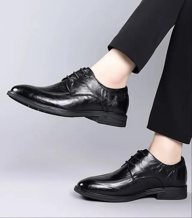 Mens Leather Derby Shoes Genuine Leather British Style Business Formal Wedding Shoes Lace Up Office Shoes(Black,7.5)