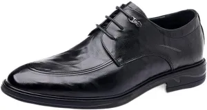 Mens Leather Derby Shoes Genuine Leather British Style Business Formal Wedding Shoes Lace Up Office Shoes(Black,7.5)