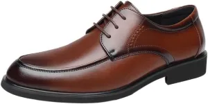 Mens Leather Dress Shoes Business Formal Breathable Round Toe Casual Social Lace Up Comfortable Genuine Leather Shoes