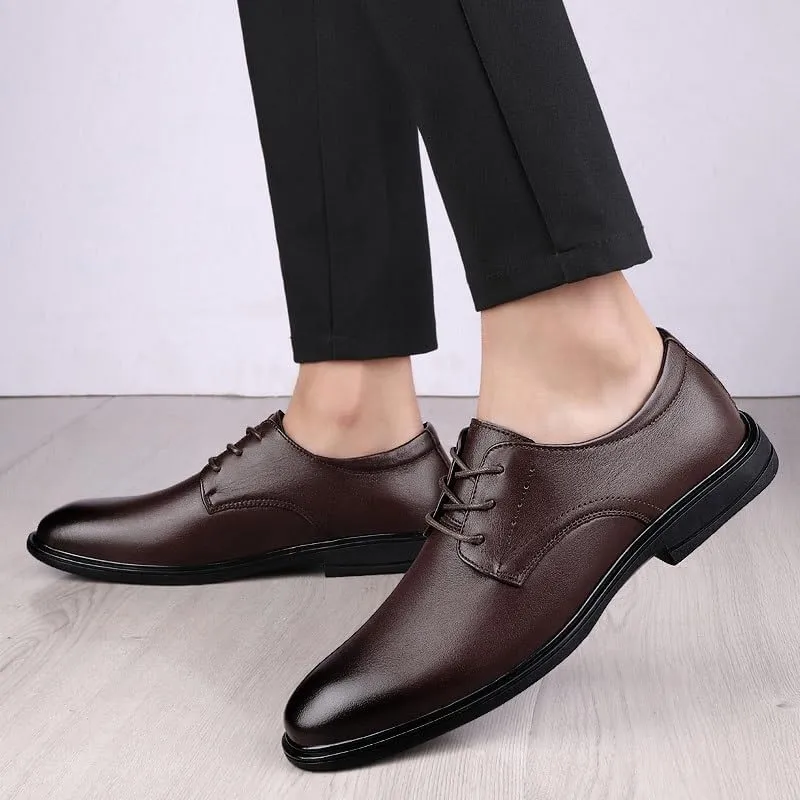 Mens Leather Dress Shoes Men's Classic Lace-up Formal Oxfords Men Breathable Wingtip Brogue