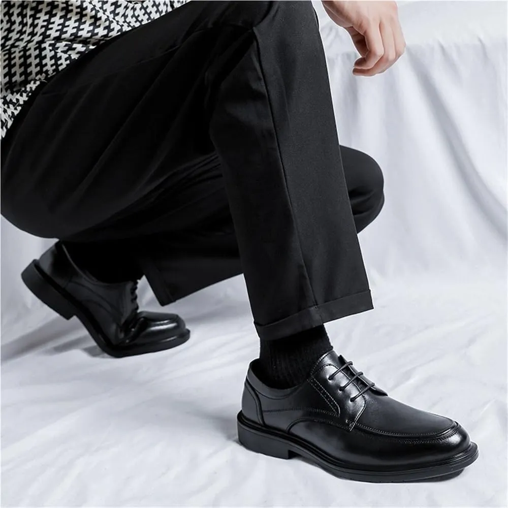 Mens Leather Oxford Dress Shoes Pointed Toe Brogue Classic Lace Up Formal Business Wedding Comfortable Stylish Genuine Leather Low Top Non Slip Office