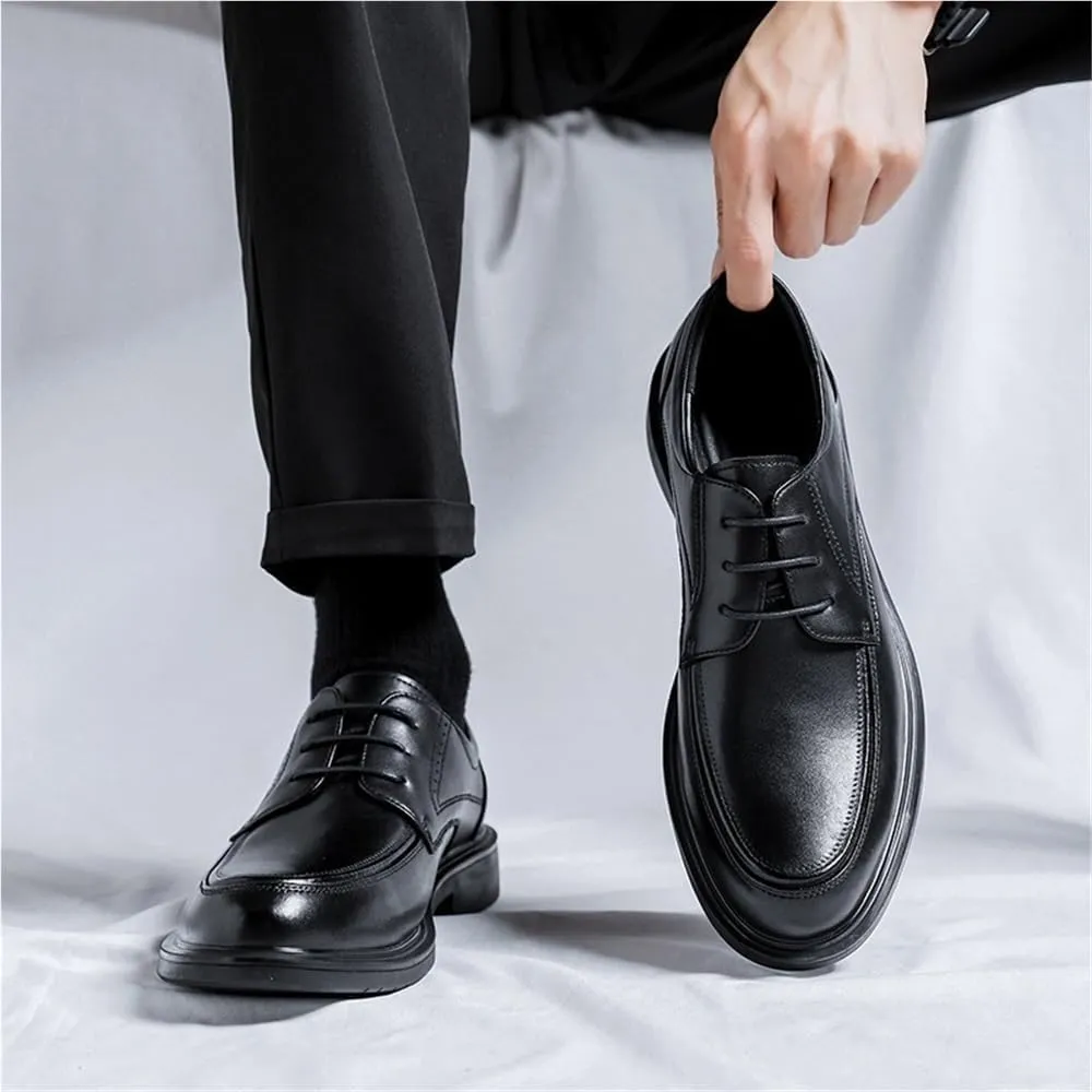Mens Leather Oxford Dress Shoes Pointed Toe Brogue Classic Lace Up Formal Business Wedding Comfortable Stylish Genuine Leather Low Top Non Slip Office