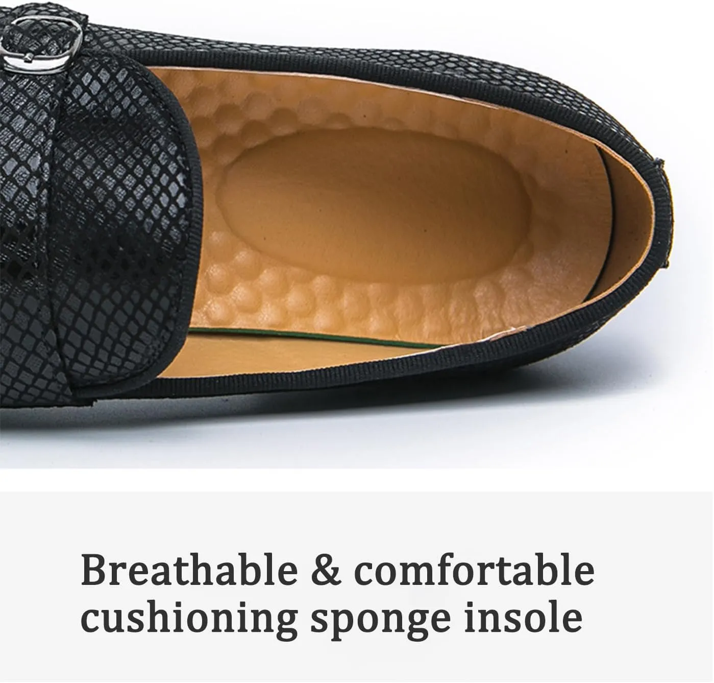Mens Leather Printed Patterr Double Monk Strap Slip on Loafers Breathable Round Toe Soft Sole Flat Moccasins Shoes Formal Wear Driving Business Casual Shoes for Party Wedding