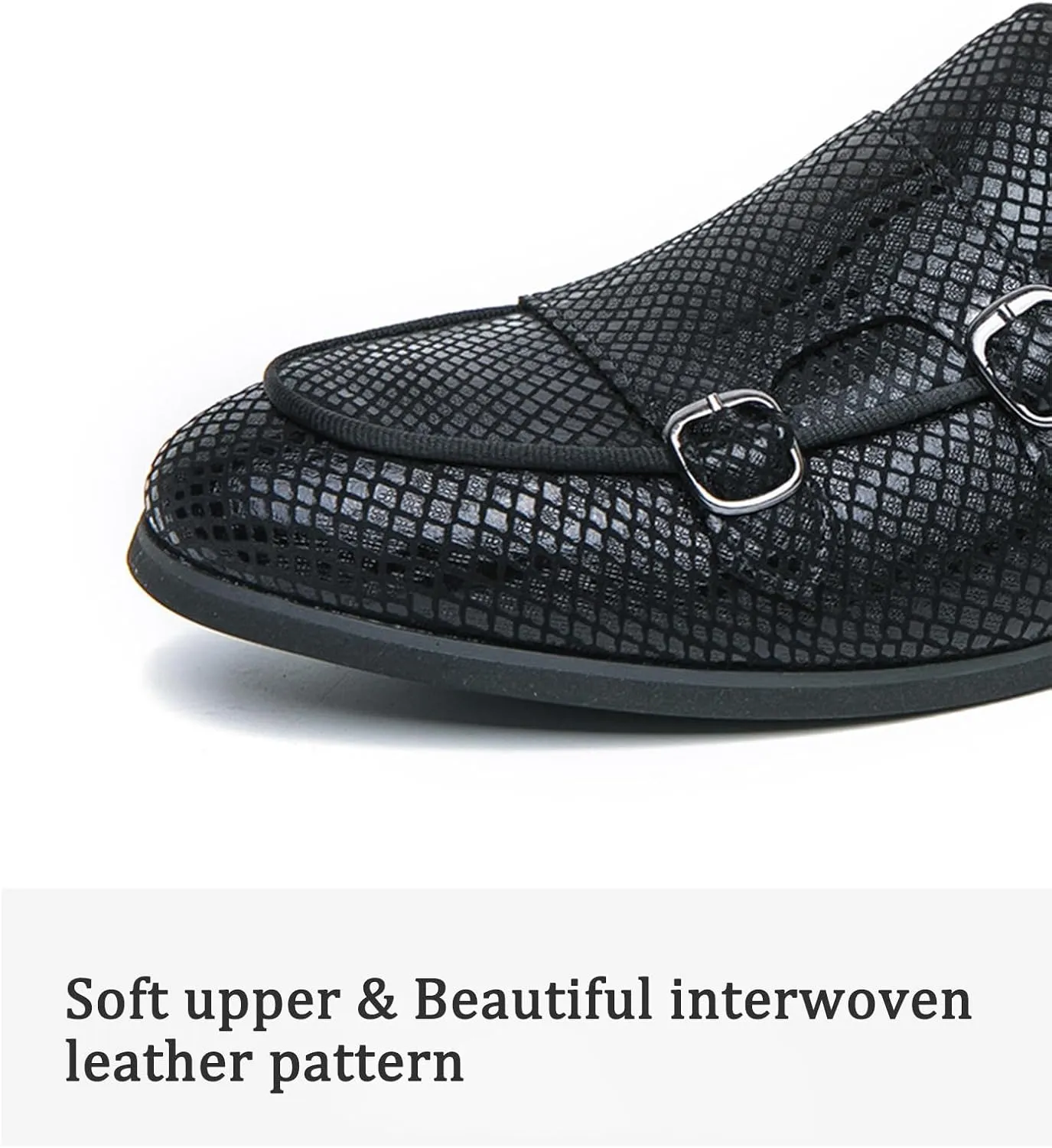Mens Leather Printed Patterr Double Monk Strap Slip on Loafers Breathable Round Toe Soft Sole Flat Moccasins Shoes Formal Wear Driving Business Casual Shoes for Party Wedding