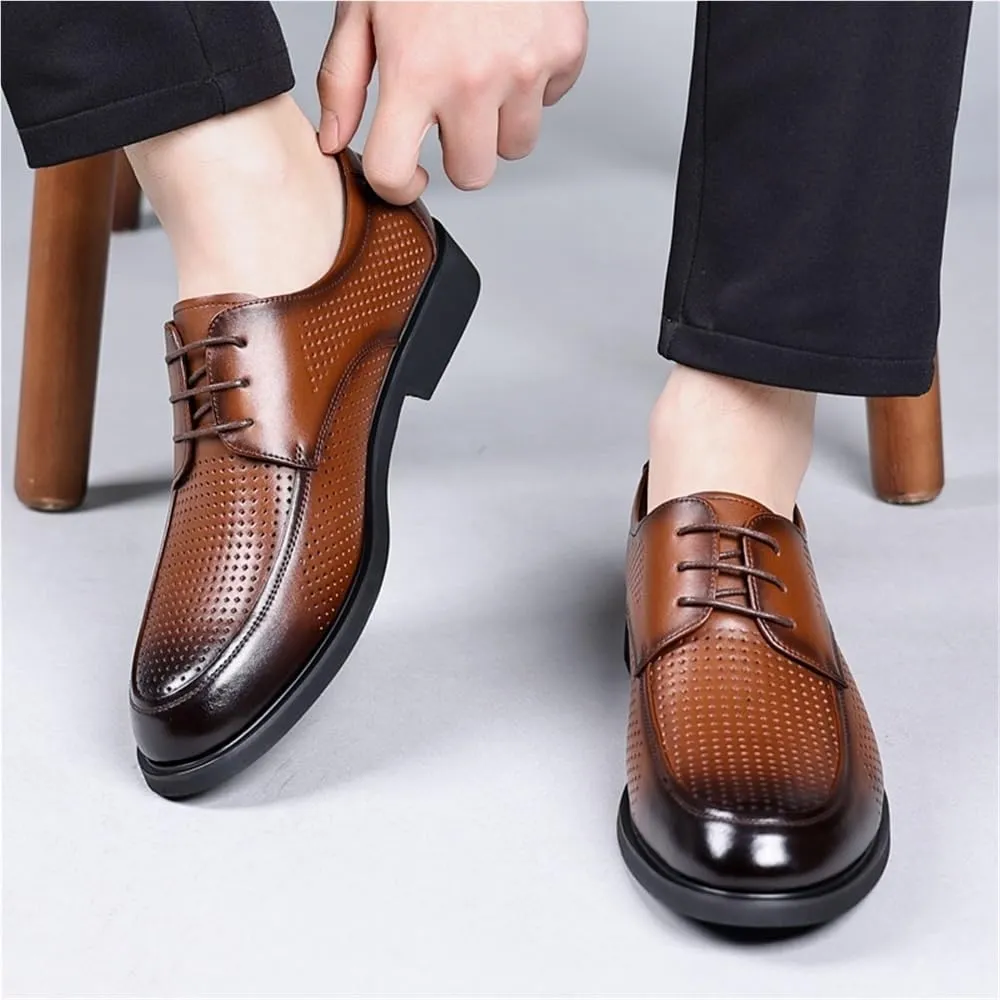 Men's Leather Shoes British Style Cowhide Soft Soled Comfortable Orthopedic Dress Shoes for Wedding Business and Casual Wear