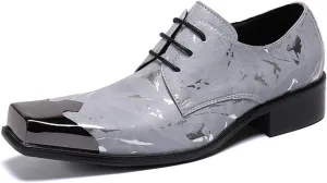 Men's Leather Shoes, Business Casual Men's Simple Print Square Toe Dress Lace-Up Shoes, Barber Host Nightclub Stage Wedding Party Banquet Prom Uniform Office Work Shoes