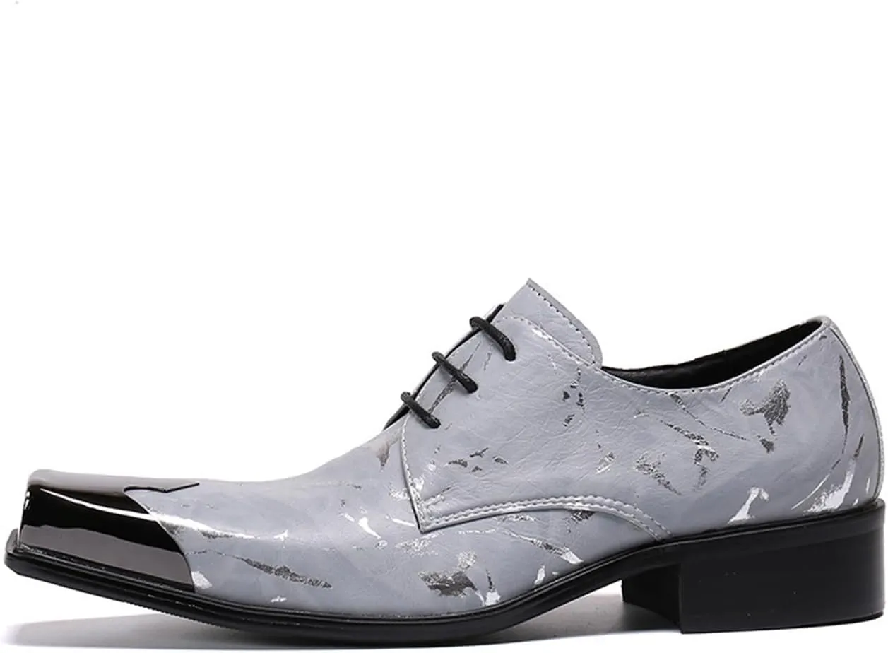 Men's Leather Shoes, Business Casual Men's Simple Print Square Toe Dress Lace-Up Shoes, Barber Host Nightclub Stage Wedding Party Banquet Prom Uniform Office Work Shoes