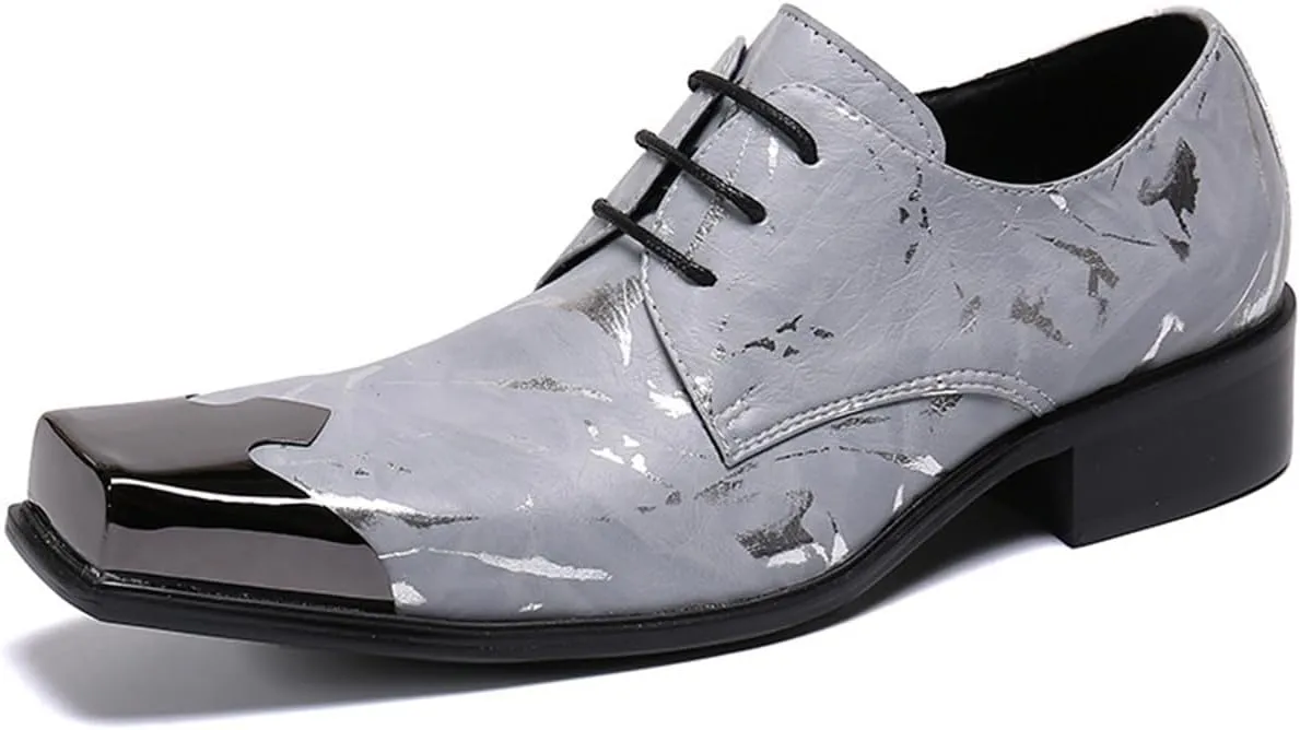Men's Leather Shoes, Business Casual Men's Simple Print Square Toe Dress Lace-Up Shoes, Barber Host Nightclub Stage Wedding Party Banquet Prom Uniform Office Work Shoes