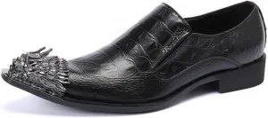 Men's Leather Shoes, Business Casual Simple Plaid Pointed Toe Men's Dress Shoes, Wedding Party Banquet Nightclub Stage Host Barber Uniform Office Work Shoes