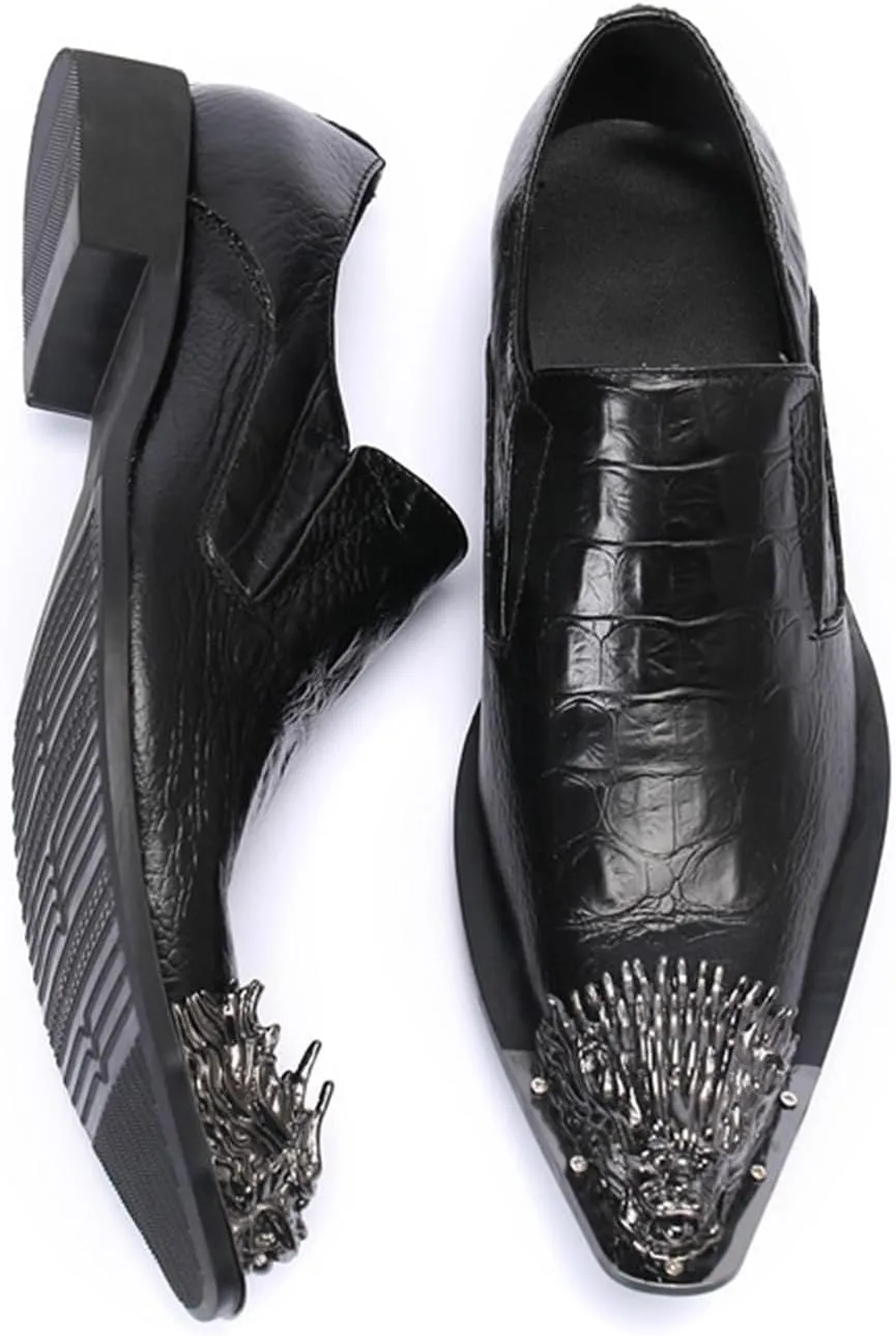 Men's Leather Shoes, Business Casual Simple Plaid Pointed Toe Men's Dress Shoes, Wedding Party Banquet Nightclub Stage Host Barber Uniform Office Work Shoes