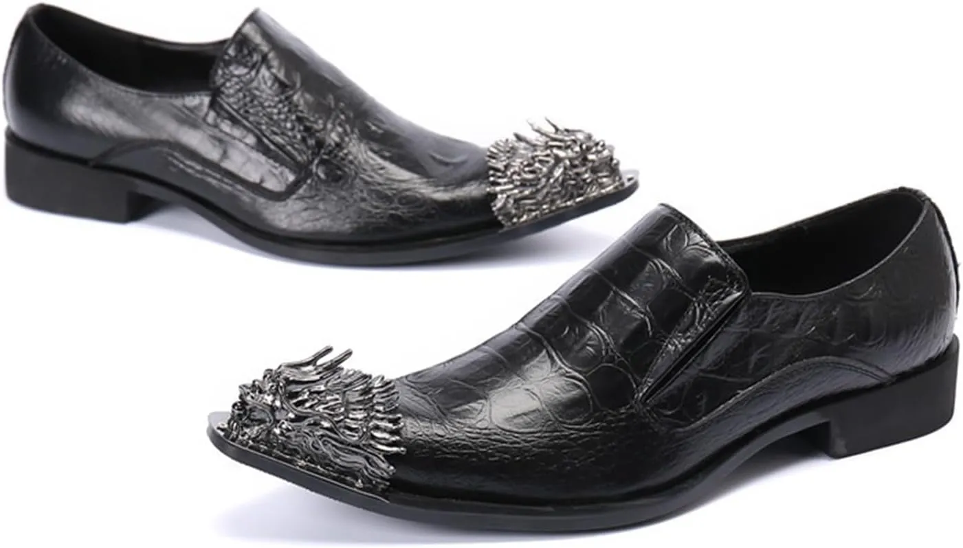 Men's Leather Shoes, Business Casual Simple Plaid Pointed Toe Men's Dress Shoes, Wedding Party Banquet Nightclub Stage Host Barber Uniform Office Work Shoes