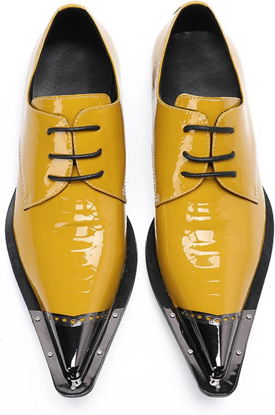 Men's Leather Shoes, Men's Simple Plaid Metal Pointed Toe Dress Lace-Up Shoes, Barber Host Nightclub Stage Wedding Party Banquet Prom Uniform Office Work Shoes