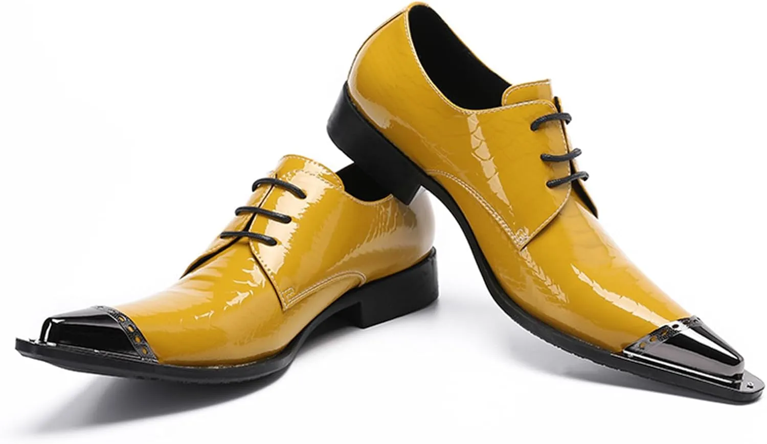 Men's Leather Shoes, Men's Simple Plaid Metal Pointed Toe Dress Lace-Up Shoes, Barber Host Nightclub Stage Wedding Party Banquet Prom Uniform Office Work Shoes