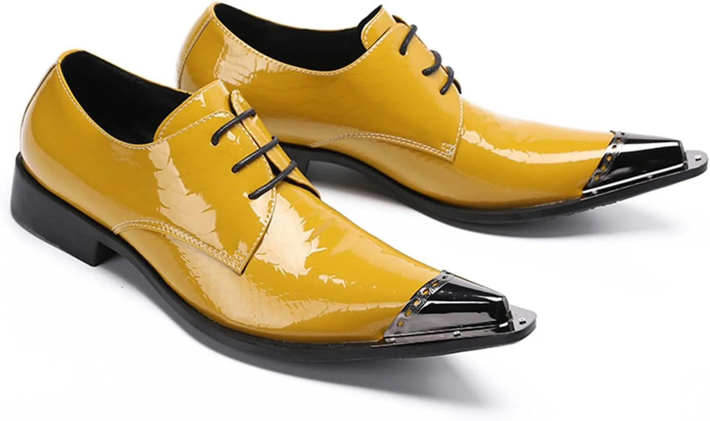Men's Leather Shoes, Men's Simple Plaid Metal Pointed Toe Dress Lace-Up Shoes, Barber Host Nightclub Stage Wedding Party Banquet Prom Uniform Office Work Shoes
