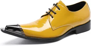 Men's Leather Shoes, Men's Simple Plaid Metal Pointed Toe Dress Lace-Up Shoes, Barber Host Nightclub Stage Wedding Party Banquet Prom Uniform Office Work Shoes