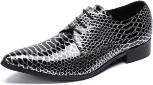 Men's Leather Shoes, Men's Simple Plaid Printed Pointed Toe Dress Lace-Up Shoes, Barber Host Nightclub Stage Wedding Party Banquet Prom Uniform Office Work Shoes