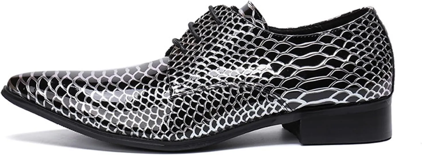 Men's Leather Shoes, Men's Simple Plaid Printed Pointed Toe Dress Lace-Up Shoes, Barber Host Nightclub Stage Wedding Party Banquet Prom Uniform Office Work Shoes