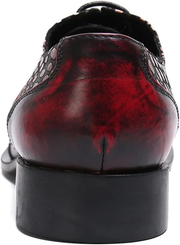 Men's Leather Shoes, Men's Simple Polka dot Splicing Pointed Toe Dress Lace-Up Shoes, Barber Host Nightclub Stage Wedding Party Banquet Prom Uniform Office Work Shoes