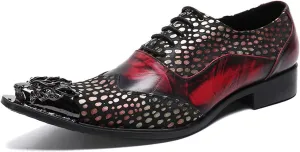 Men's Leather Shoes, Men's Simple Polka dot Splicing Pointed Toe Dress Lace-Up Shoes, Barber Host Nightclub Stage Wedding Party Banquet Prom Uniform Office Work Shoes