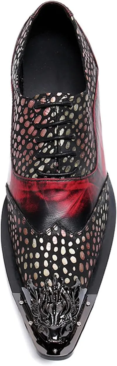 Men's Leather Shoes, Men's Simple Polka dot Splicing Pointed Toe Dress Lace-Up Shoes, Barber Host Nightclub Stage Wedding Party Banquet Prom Uniform Office Work Shoes
