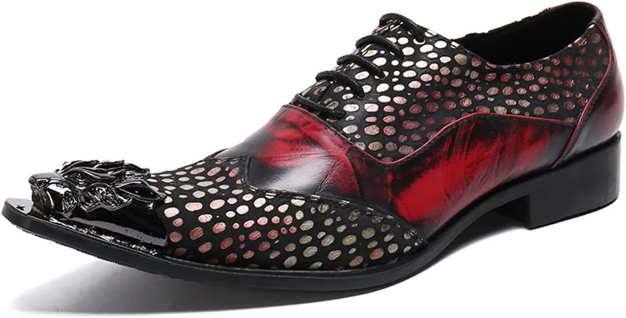 Men's Leather Shoes, Men's Simple Polka dot Splicing Pointed Toe Dress Lace-Up Shoes, Barber Host Nightclub Stage Wedding Party Banquet Prom Uniform Office Work Shoes